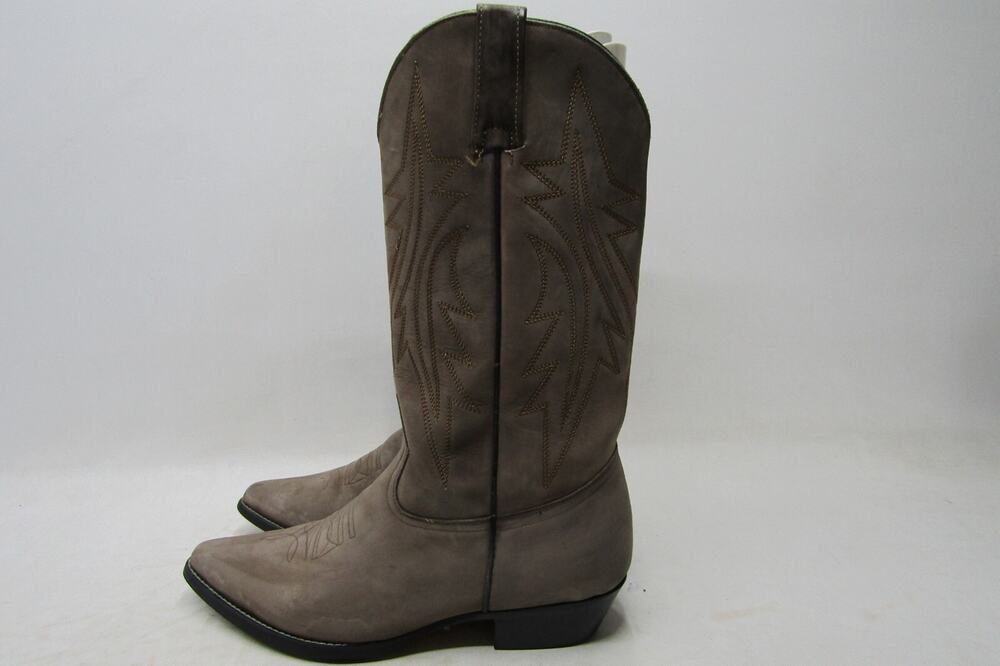 Bonanza Mens Size 9.5 D Gray Brown Soft Leather Western Cowboy Boots